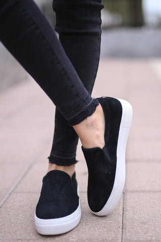 Soda Hike Black Suede Slip On While Fashion Platform Casual Tennis Sneakers
