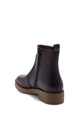 Lucky Brand Ressy Black Leather Almond Toe Chelsea Style Block Heel Ankle Boots