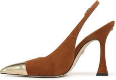 Sam Edelman Odette Frontier Brown/Amber Gold Pointed Toe Slingback Stiletto Pumps