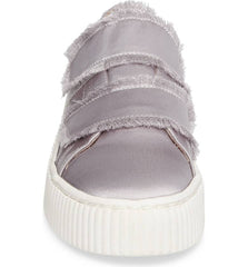 Shellys London Elder Grey Fabric Fringed Platform Double Strap Low Top Sneakers