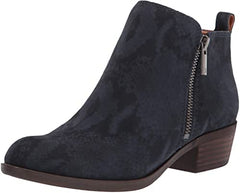 Lucky Brand Basel Dark Denim Blue Suede Low Cut Bootie Wide Width Ankle Bootie