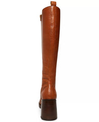 Steve Madden Andiee Cognac Leather Stacked Block Heel Square Toe Knee High Boots
