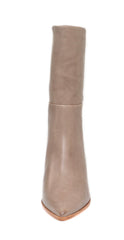 Schutz Women's Halston Goat Brown Mid Calf Pointy Toe Mid Calf Block Heel Bootie
