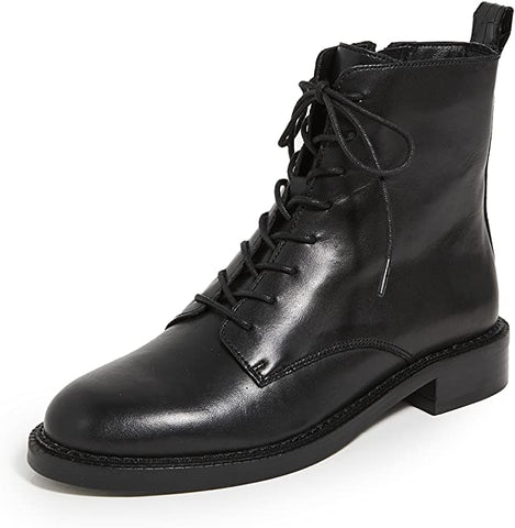 Sam Edelman Nina Black Leather Lace Up Rounded Toe Chunky Heel Combat Ankle Boot