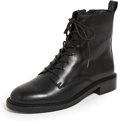 Sam Edelman Nina Black Leather Lace Up Rounded Toe Chunky Heel Combat Ankle Boot