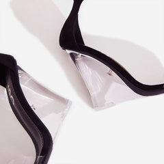 Cape Robbin Magnetic Lace Up Perspex Clear Wedge Heel Black Suede Sandals