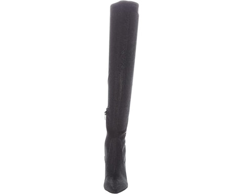 Nine West Tacy2 Black Zip Closure Leather Over The Knee Stiletto Heeled Boots