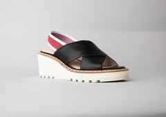 Cecelia New York Gabby Wedge Leather Crisscross Platform Sandal BLACK