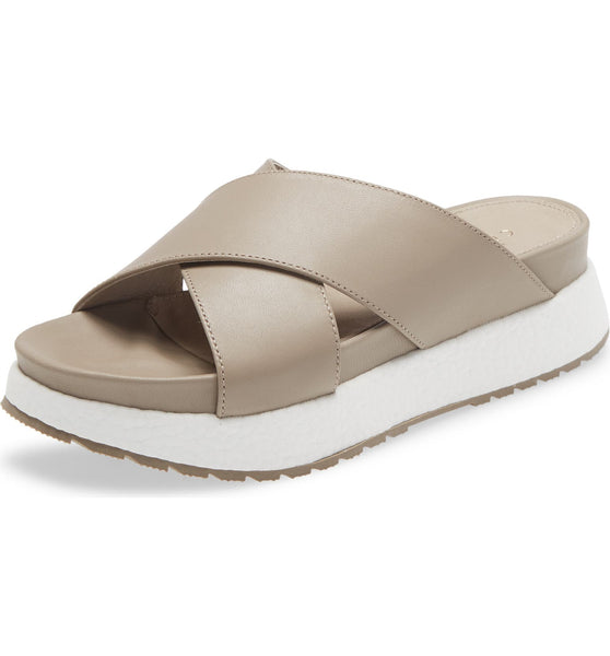 Cecelia New York UMA Nude Platform Crisscrossing Straps Wedges Slides Sandals