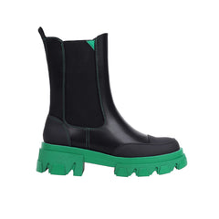 Vivianly Platform Green Chelsea Round Toe Ankle Booties Chunky Heeled Boots 8