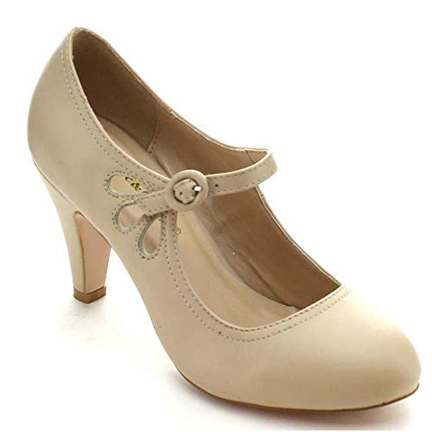 Chase & Chloe KIMMY-21 Nude Pierced Mary Jane Dress Pumps