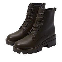 Sam Edelman Garret Alpine Green Lace Up Moto Platform Combat Leather Ankle Boots