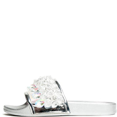 Cape Robbin Moira-63 Silver Crystal Embellished Open Toe Slide Fashion Sandals