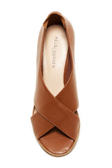 Kelsi Dagger Kacey Tan Leather Crisscross Closed Back Bootie Slip On Sandal