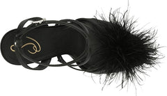 Sam Edelman Layton Black Suede Ankle Strap Spool Heeled Feather Detailed Sandals