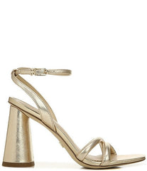 Sam Edelman Kia Gold Squared Open Toe Ankle Strap Block Heeled Sandals
