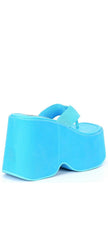 Steve Madden Gwen Blue Slip On Squared Open Toe Chunky Platform Heeled Sandals