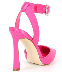 Steve Madden Sarantos Pink Satin Ankle Strap Pointy Toe Stiletto Heeled Sandal