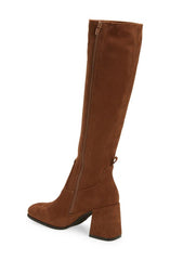 Jeffrey Campbell HOTLAVA-K2 Brown Suede Block Heel Squared Toe Knee High Boots