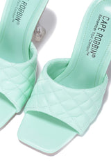Cape Robbin Rafa Blue Aqua Quilted Stiletto Mule Square Toe Heels Pumps Sandals