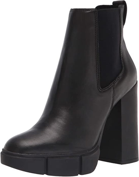 Steve Madden Revised Black Leather Chelsea Platform Chunky Heeled Ankle Boots
