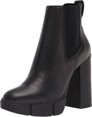 Steve Madden Revised Black Leather Chelsea Platform Chunky Heeled Ankle Boots