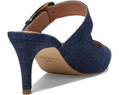 Cole Haan Vandam Buckle Denim Leather Pointed Toe Kitten Heeled Dress Pumps