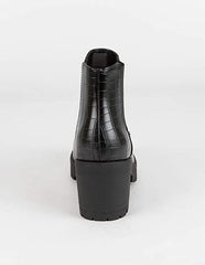 Soda Jaber Black Croco Chunky Sole Elastic Gore Pull On Wide Chelsea Ankle Boot