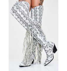 Cape Robbin Montana Snake Grey Fringe Thigh High Over Knee Western Cowgirl Boots