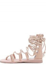 Jeffrey Campbell hola beige washed Tie Up Nude Leather Flat Gladiator Sandals