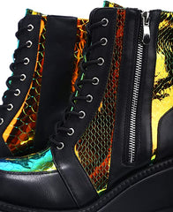 Cape Robbin Radio Holographic Platform Ankle Chunky Block Heels Boots Black