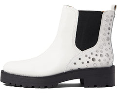 Sam Edelman Jalyn White Chunky Block Heel Embellished Closed Toe Pull On Boots