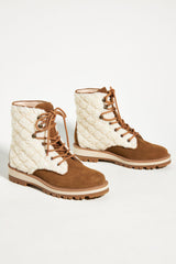 Cecelia New York River Nutella Lace Up Quilted Combat Boot Flat Ankle Booties