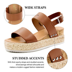 Athlefit Women's Espadrilles Sandals Ankle Strap Buckle Wedge Sandal Open Toe Studded Platform Sandals