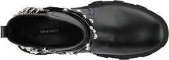 Nine West Cearlz3 Black Leather Zip Closure Chain Detailed Leather Ankle Boots