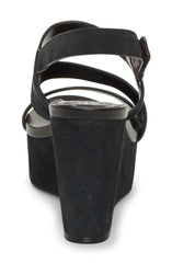 Vince Camuto VELLEY Black Leather Platform Wedge Heeled Caged Strappy Sandals