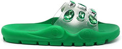 Cape Robbin Treasure Map Slide Sandals Green Clear Open Toe Flat Mule