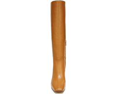 Sam Edelman Leigh Caramel Leather Squared Toe Spool Heel Knee High Fashion Boots