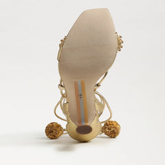 Sam Edelman Leela Gold Leather Squared Open Toe Tie Up Stiletto Heeled Sandals