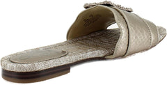 Sam Edelman Bambi Pewter Snake Buckle Detailed Open Toe Slip On Flat Sandals