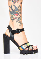 Cape Robbin Speechless Black Lug Sole Clear Strap Open Toe Platform Sandals