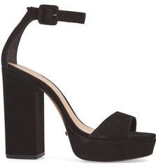 Schutz Mikella Black Nubuck Suede Platform Ankle Strap Open Toe Pumps Sandals