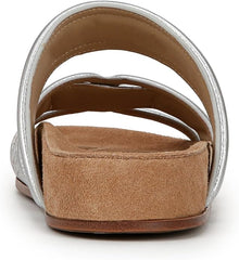 Sam Edelman Rowan Soft Silver Leather Double Strap Open Toe Flat Slides Sandals