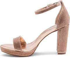Shoe Land Enlove Rose Gold Fashion Platform Open Toe Ankle Strap Heeled Sandals