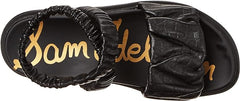 Sam Edelman Velma Black Rounded Open Toe Strappy Ankle Cuff Wedge Heeled Sandals
