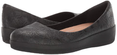 FitFlop Varya Black Flower Fashion Slip On  Embossed Ballerinas Ballet Flat 7.5