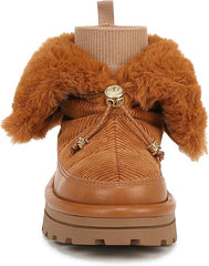 Sam Edelman Olin Brown Fabric Sock Fur Pull On Platform Snow Bootie Ankle Boots