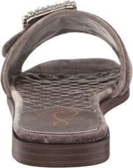 Sam Edelman Inez Light Grey Squared Open Toe Slip On Buckle Strap Slide Sandals