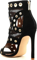 Cape Robbin June-13 Black Grommet Mesh Open Toe Cut-out Sandals Booties Heels