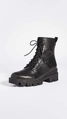 Sam Edelman Garret Black Lace-Up Lug-Sole Rounded Toe Combat Ankle Boots